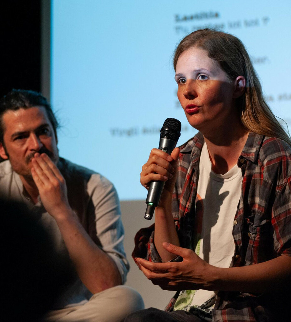 Oscar-winning director Justine Triet during a masterclass at La Clef, June 2024